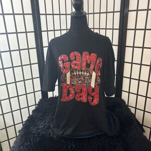 Game Day Black Tee with Red Sequin Graphic